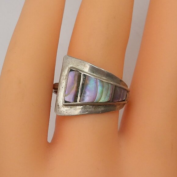 Mexico Sterling Silver Abalone Inlay Adjustable Ring - Picture 1 of 3